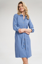 Koszulowa sukienka szmizjerka z podpinanym rękawem 3/4 niebieska