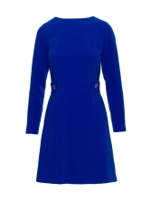 Elegancka sukienka trapezowa z patkami w talii chabrowa