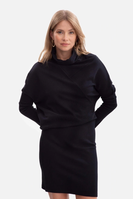Bawełniana ołówkowa sukienka z dzianiny zbluzowana czarna