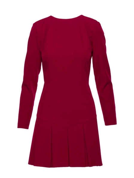 Elegancka krótka sukienka trapezowa z kontrafałdami bordowa