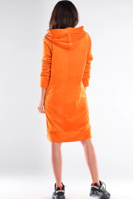 Bluzowa sukienka kangurka z kapturem welurowa pomarańcz