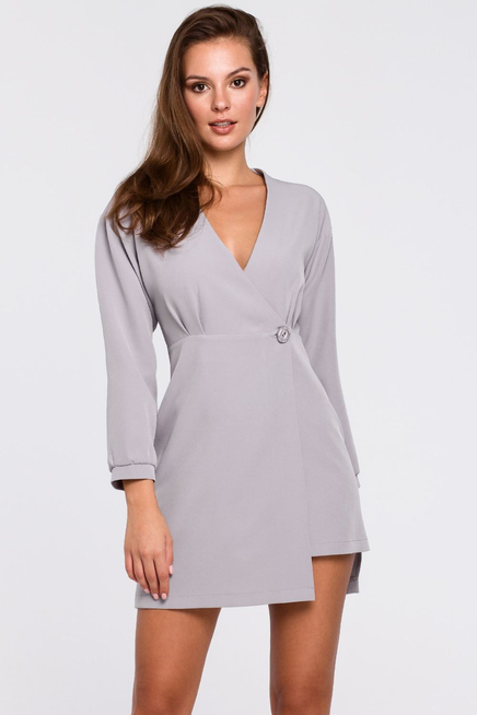 Sukienka elegancka kopertowa asymetryczna mini szara