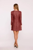 Elegancka sukienka tweedowa trapezowa mini bordowa