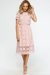 Sukienka na wesele koronkowa rozkloszowana pudrowy róż