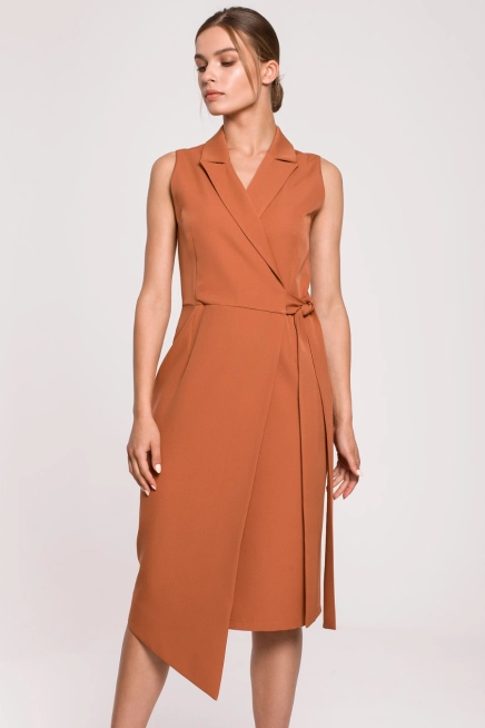 Sukienka marynarka na lato bez rękawów żakietowa brązowa