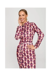 Ołówkowa sukienka z nadrukiem koszulowa góra i kołnierzyk