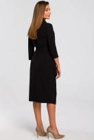 Elegancka sukienka biznesowa kopertowa midi z paskiem w talii czarna