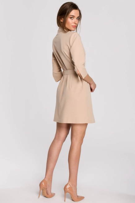 Elegancka sukienka marynarkowa z paskiem beżowa
