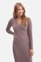 Bawełniana sukienka dzianinowa ołówkowa z dekoltem V kakao