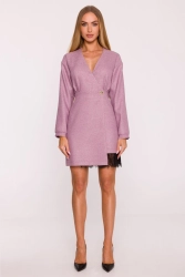 Elegancka sukienka tweedowa trapezowa kopertowa różowa