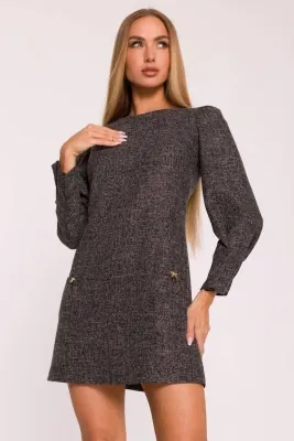 Elegancka sukienka tweedowa trapezowa mini czarna