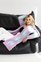 Elegancki sweter kardigan w romby liliowy