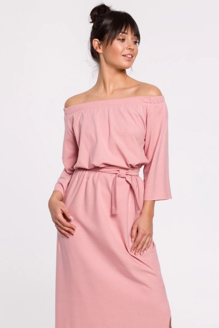 Długa sukienka hiszpanka na lato bawełna pudrowy róż