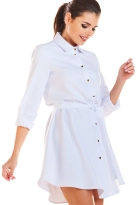 Sukienka koszulowa szmizjerka z paskiem i kołnierzykiem biała