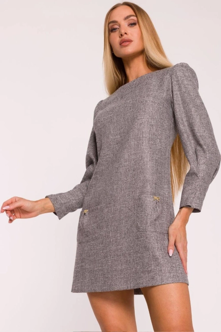 Elegancka sukienka tweedowa trapezowa mini szara