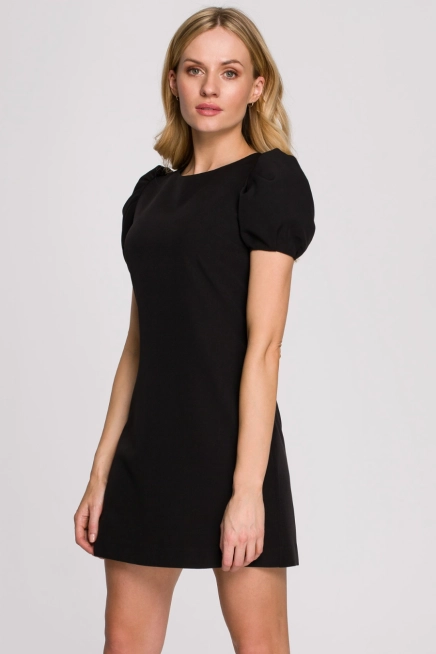 Elegancka sukienka mini krótkie bufiaste rękawy czarna