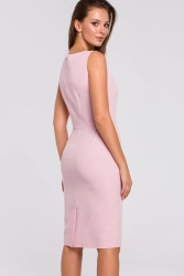 Klasyczna elegancka sukienka midi z dekoltem V różowa
