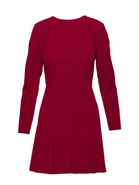 Elegancka krótka sukienka trapezowa z kontrafałdami bordowa