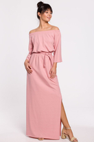 Długa sukienka hiszpanka na lato bawełna pudrowy róż