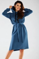 Bluzowa sukienka z kapturem bawełna premium niebieska