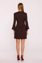 Elegancka sukienka z szerokimi mankietami dekolt V brązowa