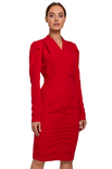 Sukienka elegancka kopertowa sukienka midi z marszczeniami czerwona