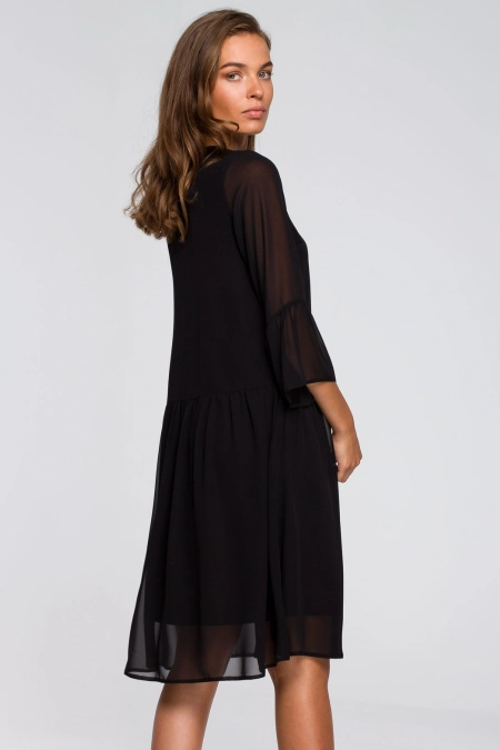 Sukienka wieczorowa szyfonowa z falbanami dekolt V czarna