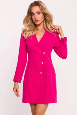 Elegancka sukienka żakietowa z dekoltem V i guzikami róż