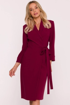 Elegancka sukienka ołówkowa kopertowa z wiązaniem bordowa