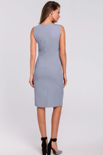 Klasyczna elegancka sukienka midi z dekoltem V szara