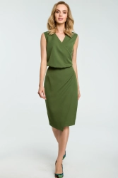 Sukienka elegancka ołówkowa do pracy kopertowy dekolt zielona