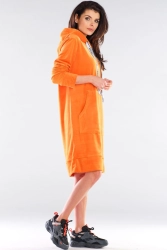 Bluzowa sukienka kangurka z kapturem welurowa pomarańcz