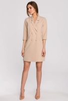 Elegancka sukienka marynarkowa z paskiem beżowa