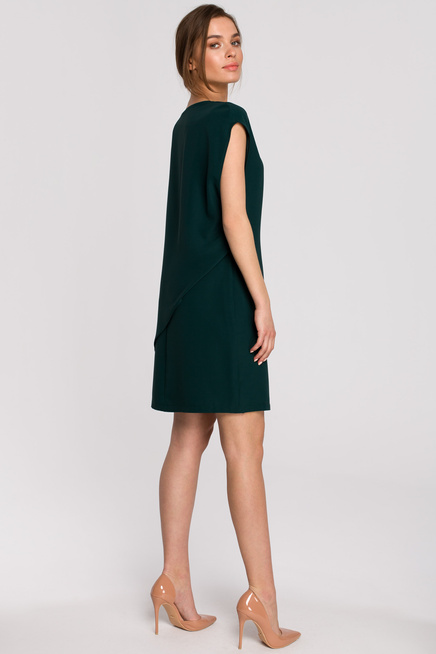 Elegancka sukienka mini z asymetryczną falbaną drapowana zielona