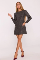 Elegancka sukienka tweedowa trapezowa mini czarna