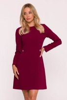 Elegancka sukienka trapezowa z patkami w talii bordowa