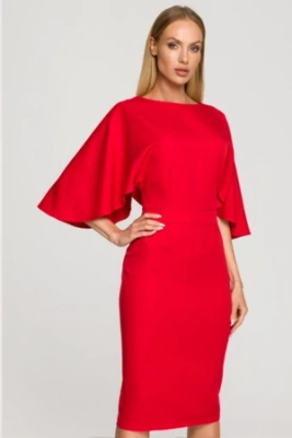 Sukienka ołówkowa z szerokimi rękawami czerwona z pelerynką