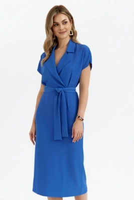 Elegancka sukienka ołówkowa z kołnierzem niebieska