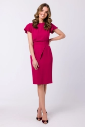Elegancka ołówkowa sukienka z paskiem krótki rękaw fioletowa