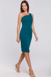 Elegancka sukienka na jedno ramię ołówkowa morska
