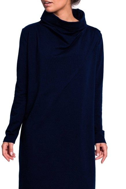 Sukienka dresowa oversize trapezowa z wysokim kołnierzem granatowa