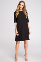 Elegancka sukienka trapezowa midi z dekoltem V z tyłu gładka czarna