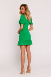 Dziewczęca sukienka mini wiązany dekolt i marszczenia zielona