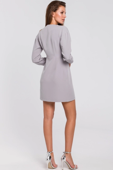 Sukienka elegancka kopertowa asymetryczna mini szara
