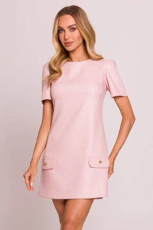 Elegancka sukienka trapezowa mini brzoskwiniowa