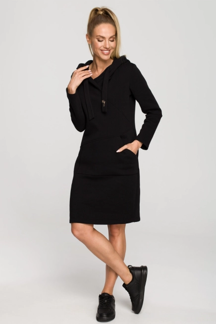 Sukienka sportowa jak długa bluza z kapturem czarna bawełna premium