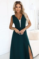 Długa sukienka wieczorowa rozkloszowana butelkowa zieleń