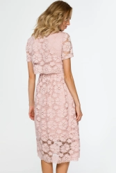 Sukienka na wesele koronkowa rozkloszowana pudrowy róż