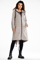 Długa bluza damska z kapturem i kieszeniami szary