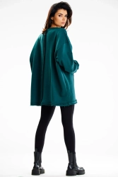 Bluza damska oversize długa z kieszenią kangurka zielona